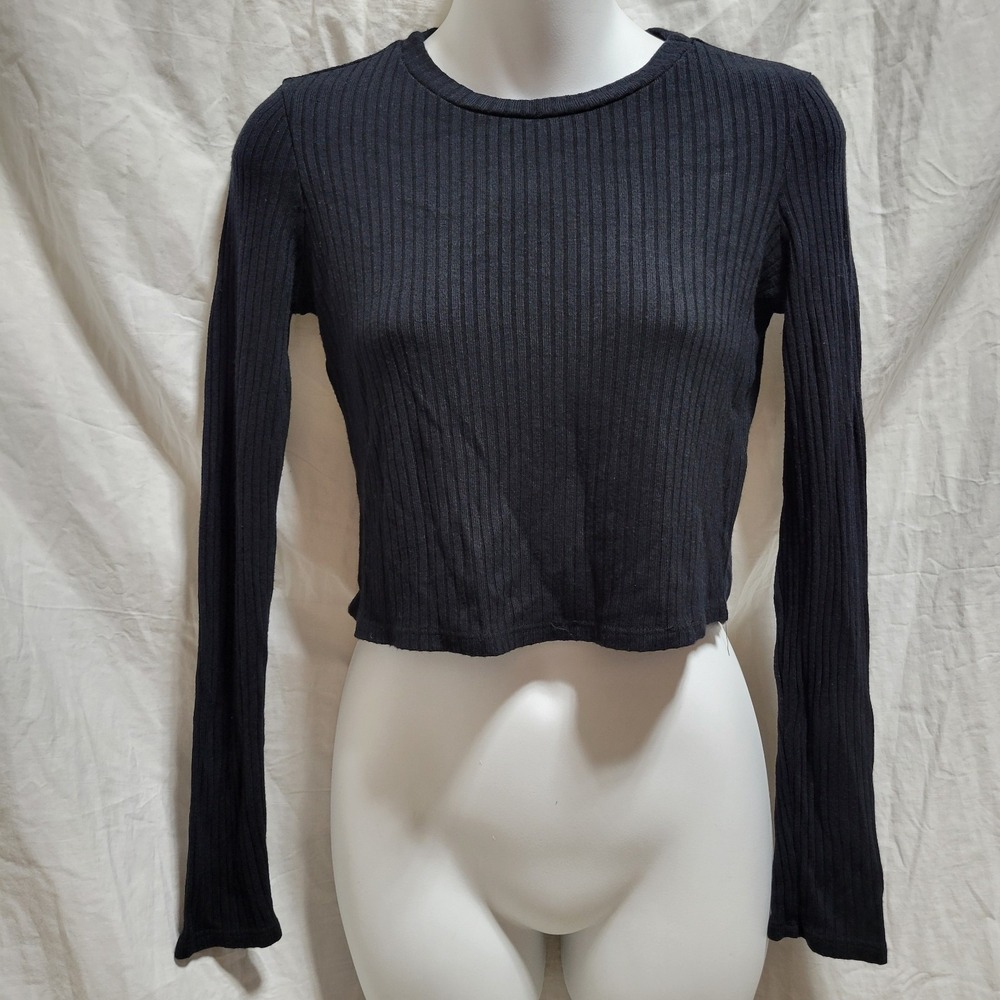 Reformation Jeans Black Knit Ribbed Crop Top Long Sleeves Size‎ XS